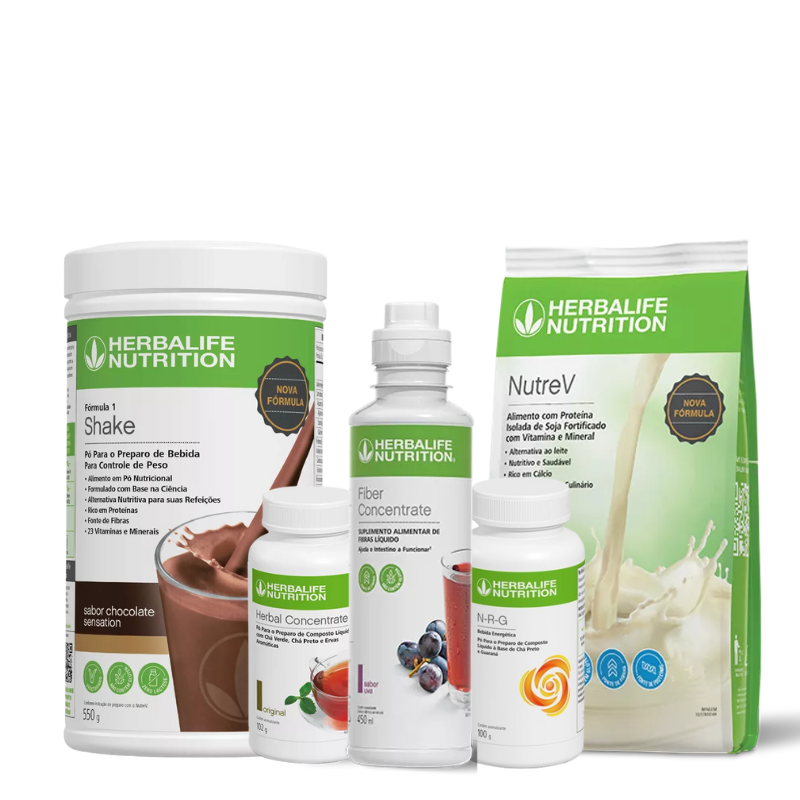 Kit Turbo Avançado Funcional - Shake - Nutrev - Chá Herbal - Chá NRG - Fiber Concentrate